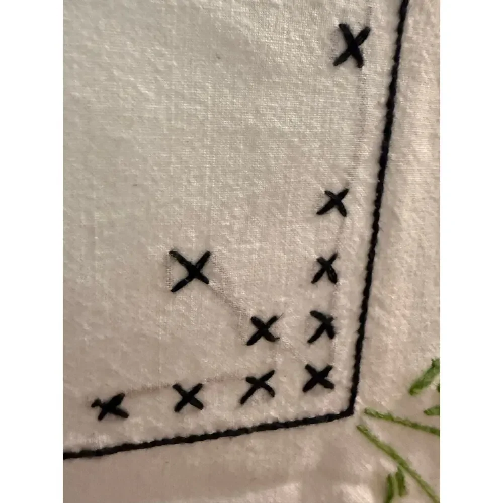 Vintage Hand Embroidered Strawberry Tablecloth White Cottagecore 50 x 50 OOAK